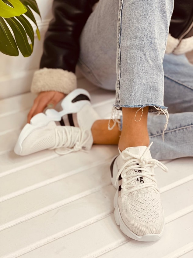 Beyaz-Siyah Triko (Cool) Kadın Sneakers