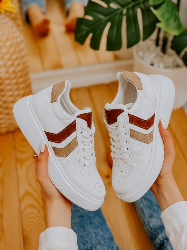 Beyaz Taba (Walker) Kadın Bağcıklı Sneakers