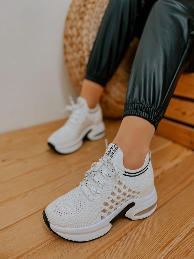 Beyaz Triko (Stan) Kadın Bağcıklı Sneakers