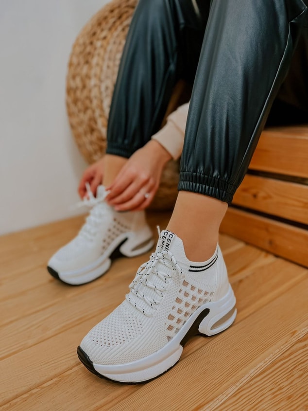 Beyaz Triko (Stan) Kadın Bağcıklı Sneakers