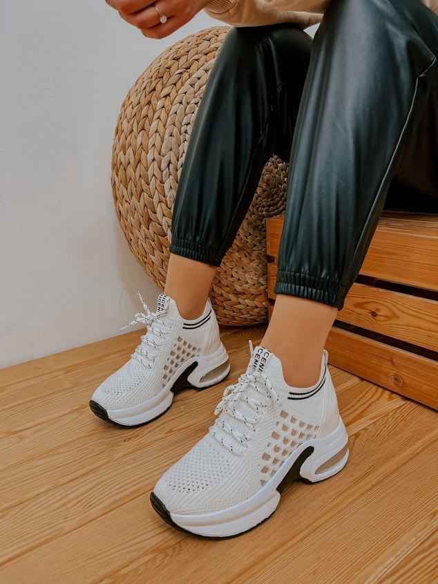 Beyaz Triko (Stan) Kadın Bağcıklı Sneakers