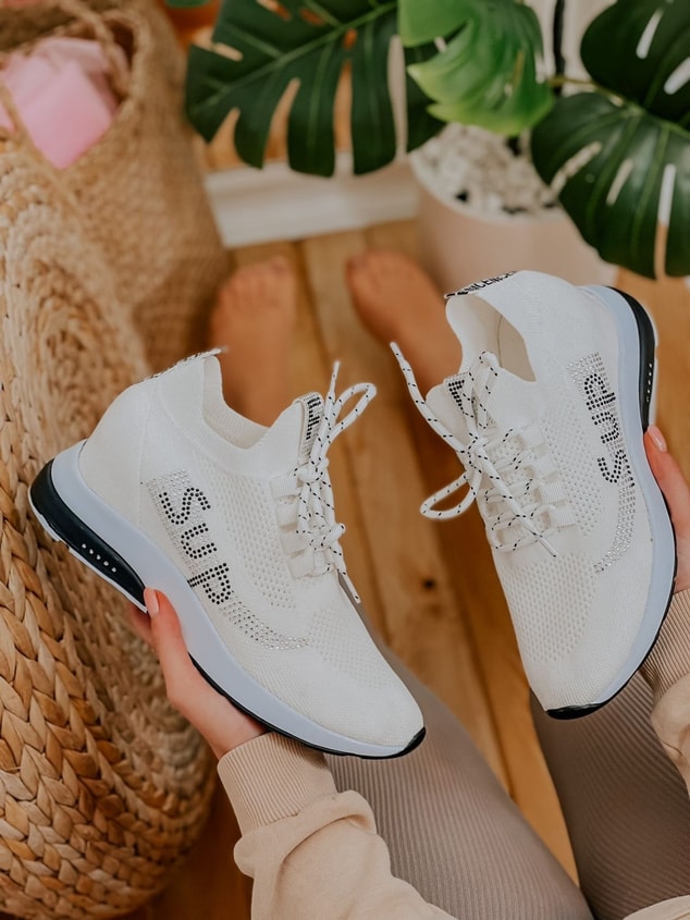 Beyaz Triko (Sup) Taş Detay Kadın Bağcıklı Sneakers