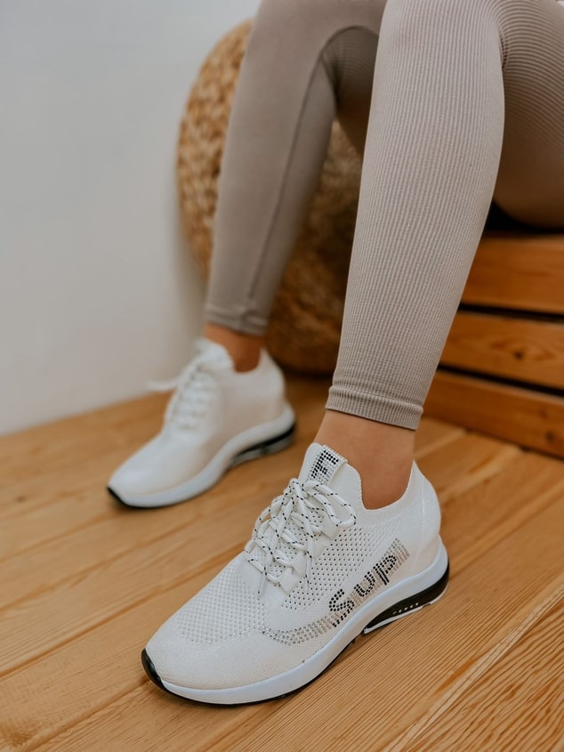 Beyaz Triko (Sup) Taş Detay Kadın Bağcıklı Sneakers