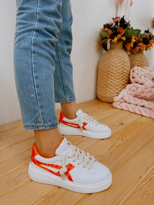 Beyaz Turuncu (Kansas) Kadın Bağcıklı Sneakers