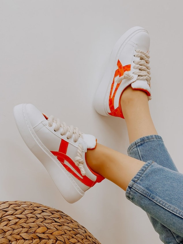 Beyaz Turuncu (Kansas) Kadın Bağcıklı Sneakers