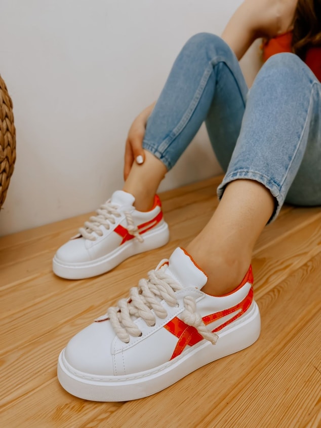 Beyaz Turuncu (Kansas) Kadın Bağcıklı Sneakers