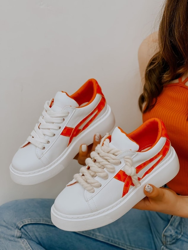 Beyaz Turuncu (Kansas) Kadın Bağcıklı Sneakers