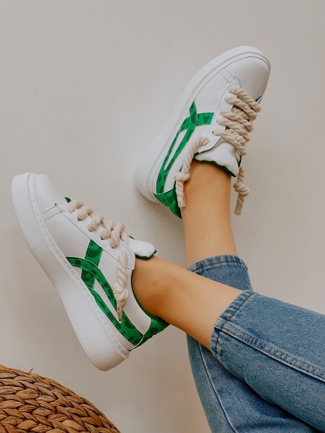 Beyaz Yeşil (Kansas) Kadın Bağcıklı Sneakers