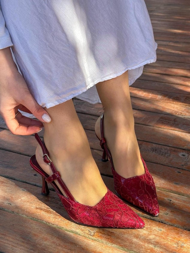 Bordo Dantelli (Slow) Topuklu Kadın Stiletto