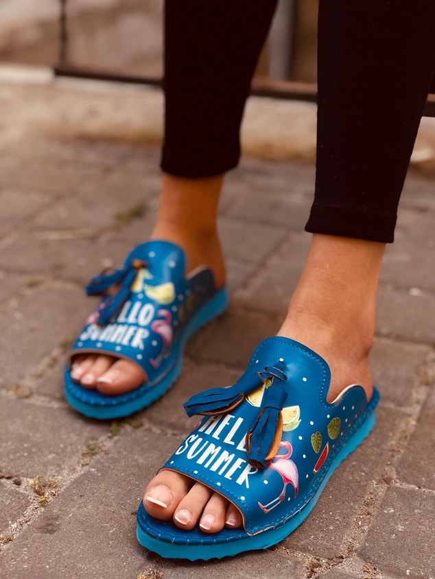 Frida Mavi Summer Kalın Taban Babet-Sandalet