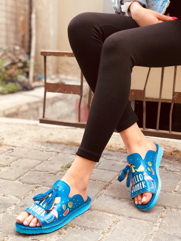 Frida Mavi Summer Kalın Taban Babet-Sandalet