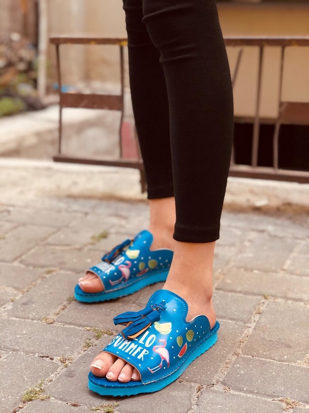 Frida Mavi Summer Kalın Taban Babet-Sandalet