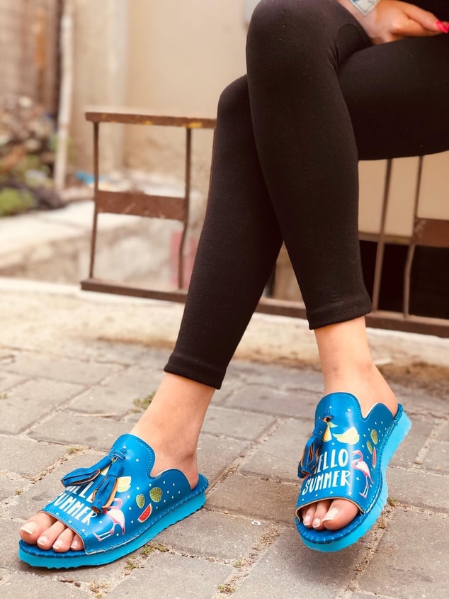 Frida Mavi Summer Kalın Taban Babet-Sandalet
