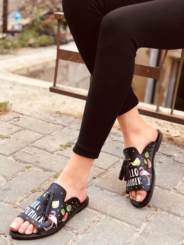 Frida Siyah Summer İnce Taban Babet-Sandalet