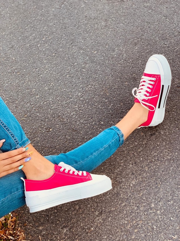 Fuşya Deri (Blackberry) Kadın Yüksek Tabanlı Sneakers