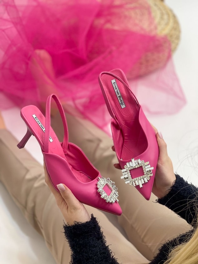 Fuşya Deri (Cooper) Taş Detay Kadın Stiletto