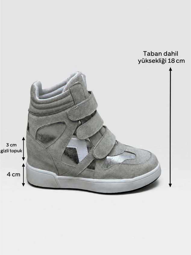 Gri Süet (İsabe) Gizli Topuk Dolgu Topuk 7 Cm Boy Uzatan Sneakers