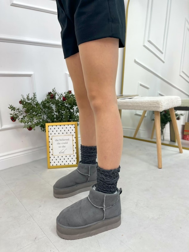 Gri Süet Kar Botu (Mini XL) Kadın Bot