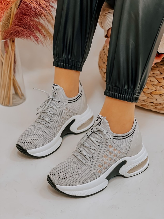 Gri Triko (Stan) Kadın Bağcıklı Sneakers