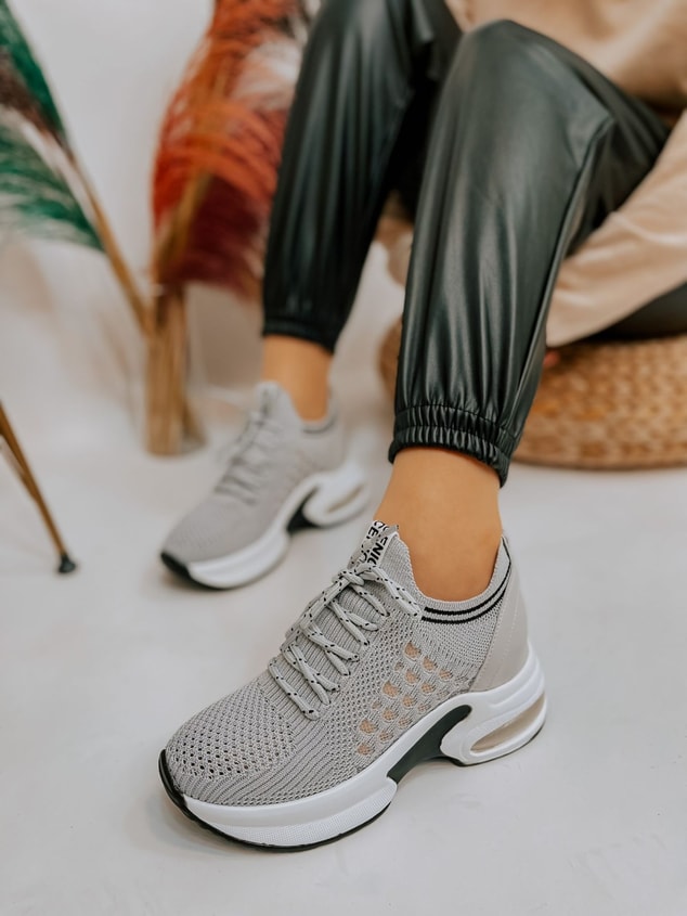 Gri Triko (Stan) Kadın Bağcıklı Sneakers
