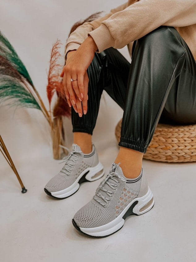 Gri Triko (Stan) Kadın Bağcıklı Sneakers