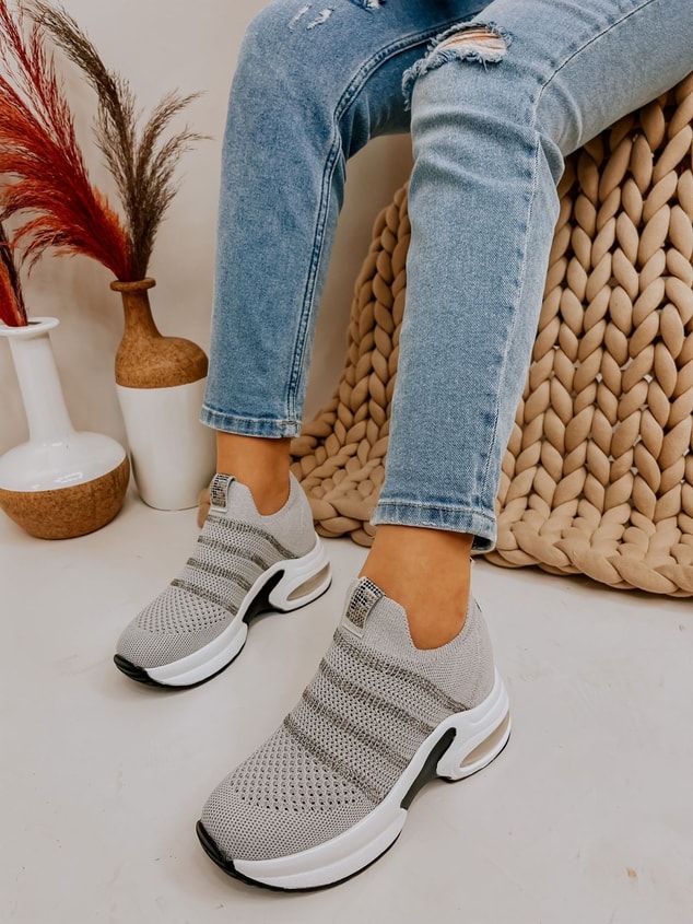 Gri Triko (Vegas) Taş Detay Kadın Sneakers