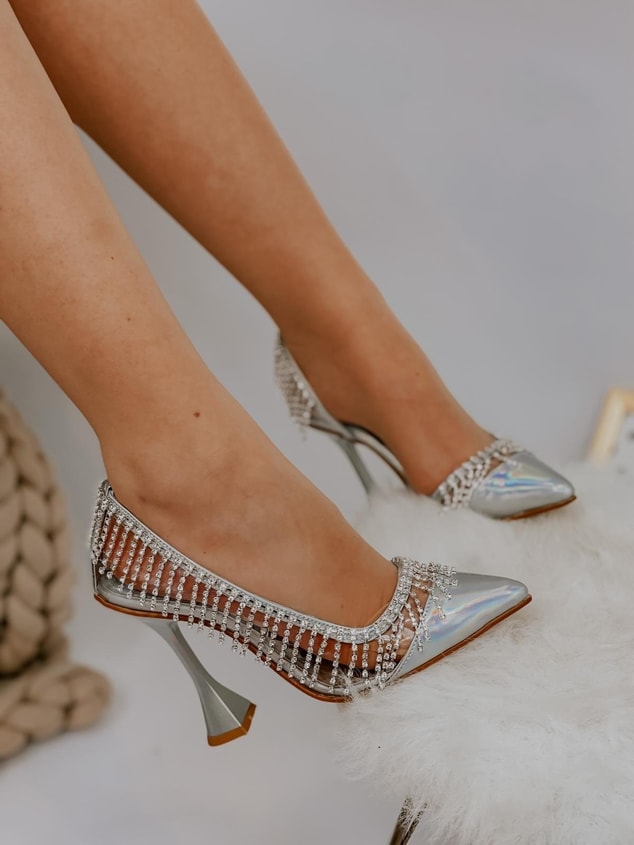 Hologram Şeffaf (Glare) Taş Detay Açık Kadın Stiletto