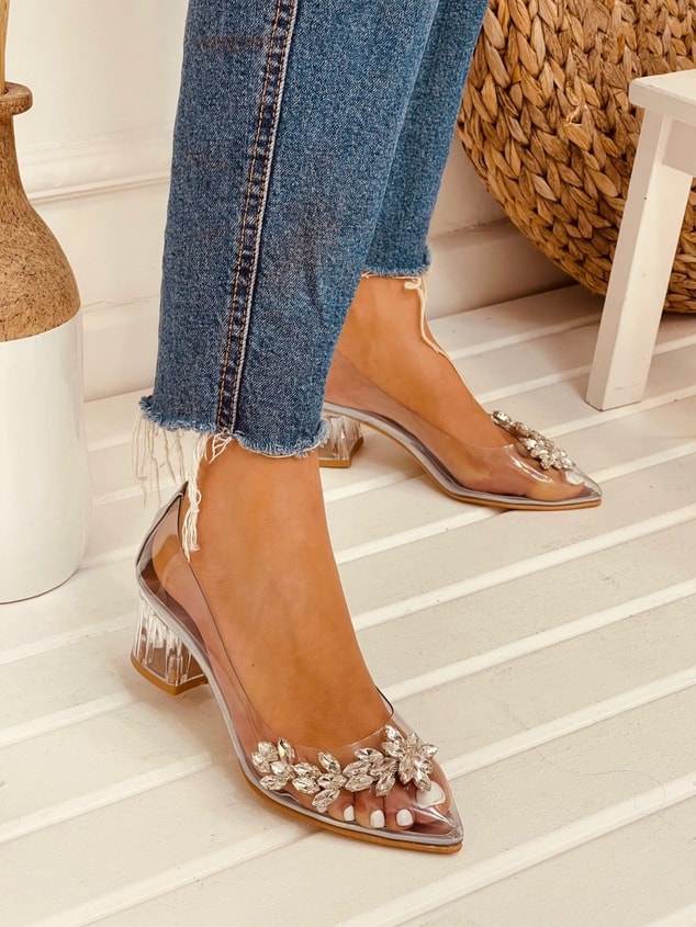 Hologram Şeffaf (Silver Mini) Taş Detay Kadın Stiletto