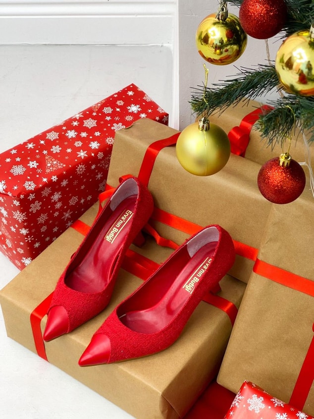 Kırmızı Tüvit (Tress) Maskelet Detay Kadın Stiletto