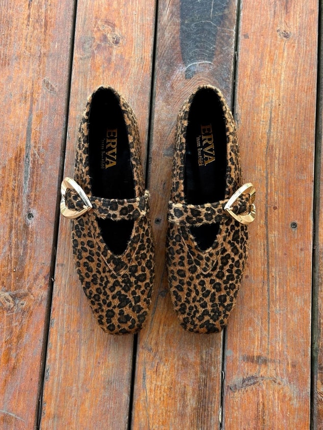 Leopar Süet (Lovely) Kalp Aksesuar Kadın Babet