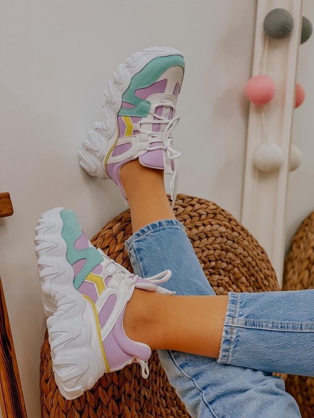 Lila Beyaz (Ripple) Kadın Bağcıklı Sneakers
