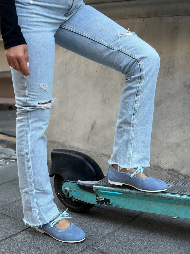 Mavi Süet (Soley) Bağcık Detay Kadın Spor Ayakkabı