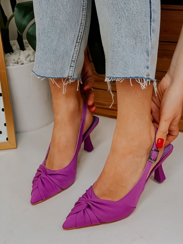 Mor Saten (Bow) Fiyonk Detay Kadın Stiletto