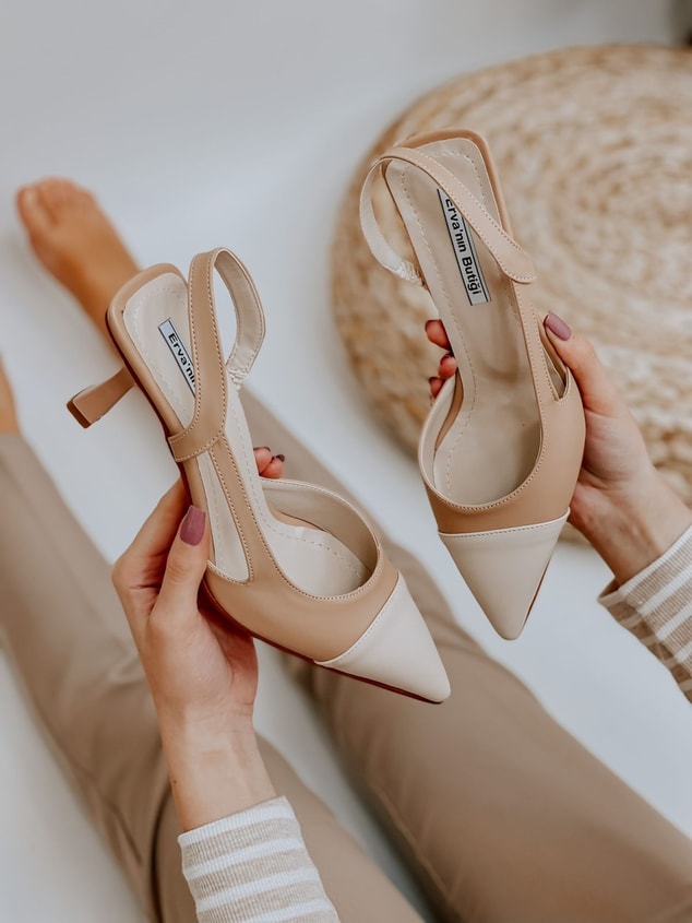 Nude Ten Deri (Jake) Maskelet Detay Kadın Açık Stiletto