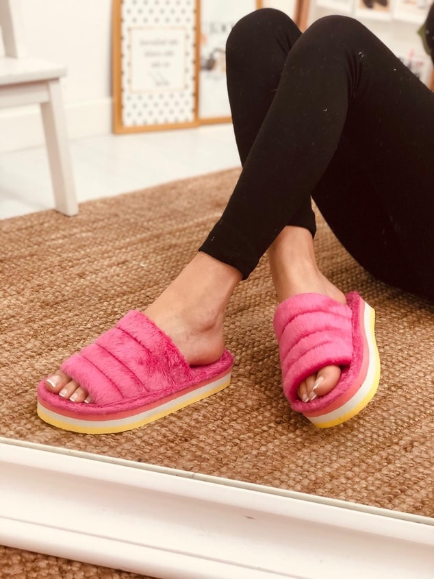 Pembe (Sandra) Pofuduk Yüksek Tabanlı Ev Terliği