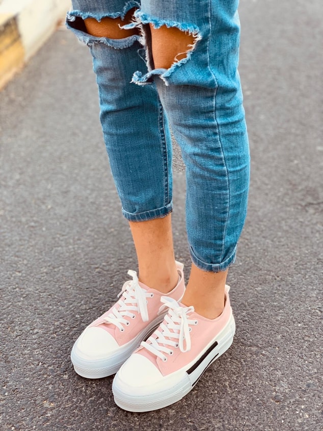 Pudra Deri (Blackberry) Kadın Yüksek Tabanlı Sneakers