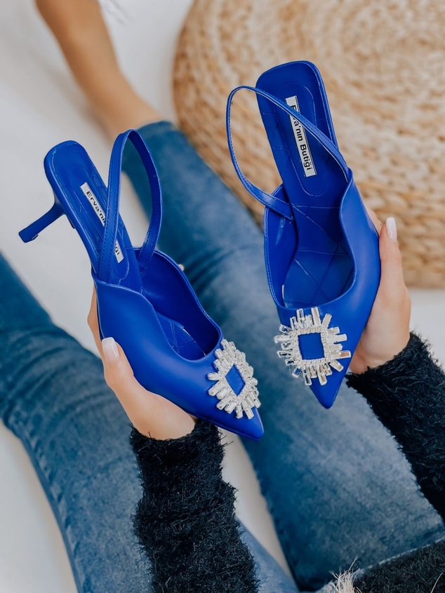 Saks Mavi Deri (Cooper) Taş Detay Kadın Stiletto