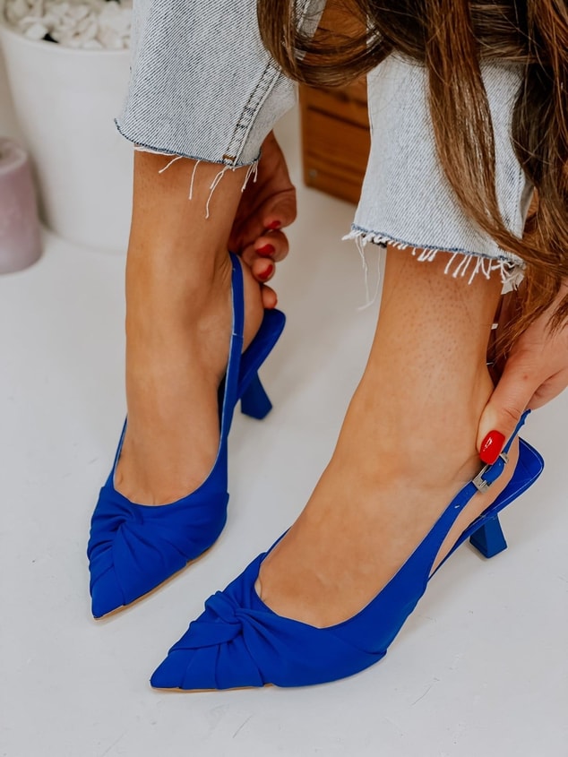 Saks Mavi Saten (Bow) Fiyonk Detay Kadın Stiletto