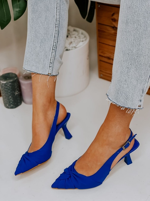 Saks Mavi Saten (Bow) Fiyonk Detay Kadın Stiletto