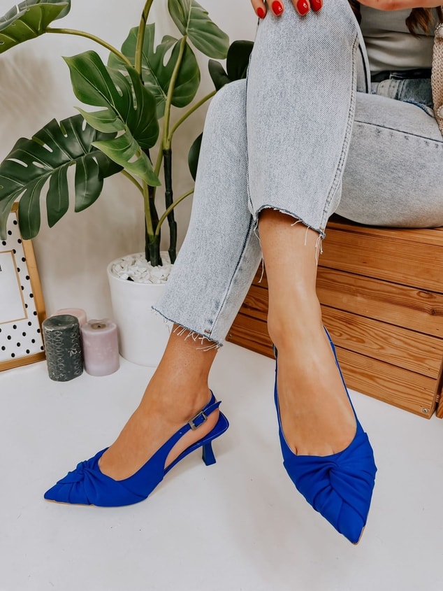 Saks Mavi Saten (Bow) Fiyonk Detay Kadın Stiletto