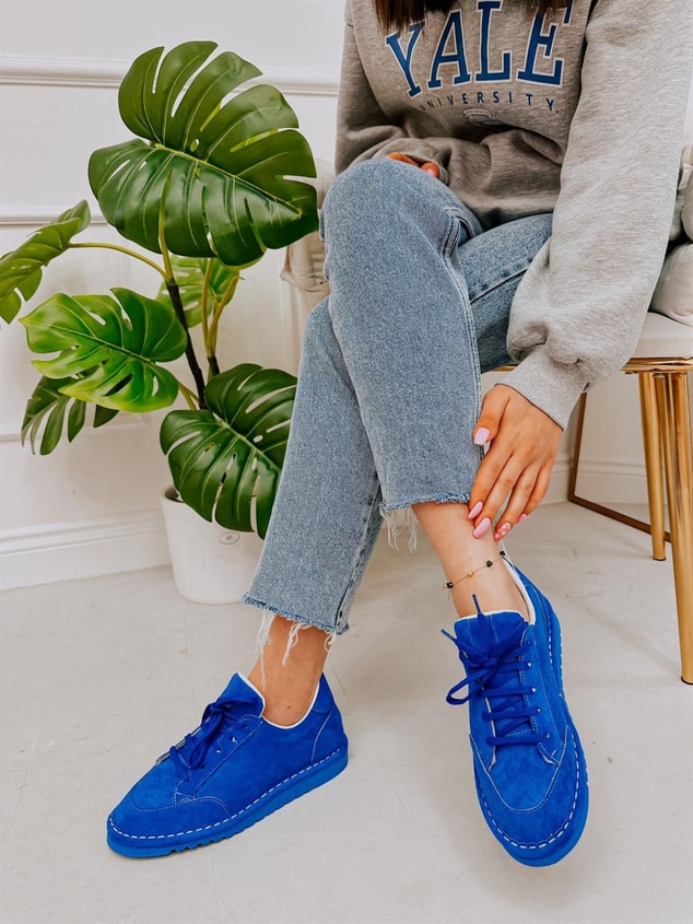 Saks Mavi Süet (Fox) Kadın Bağcıklı Sneakers