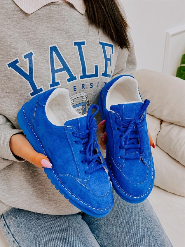 Saks Mavi Süet (Fox) Kadın Bağcıklı Sneakers