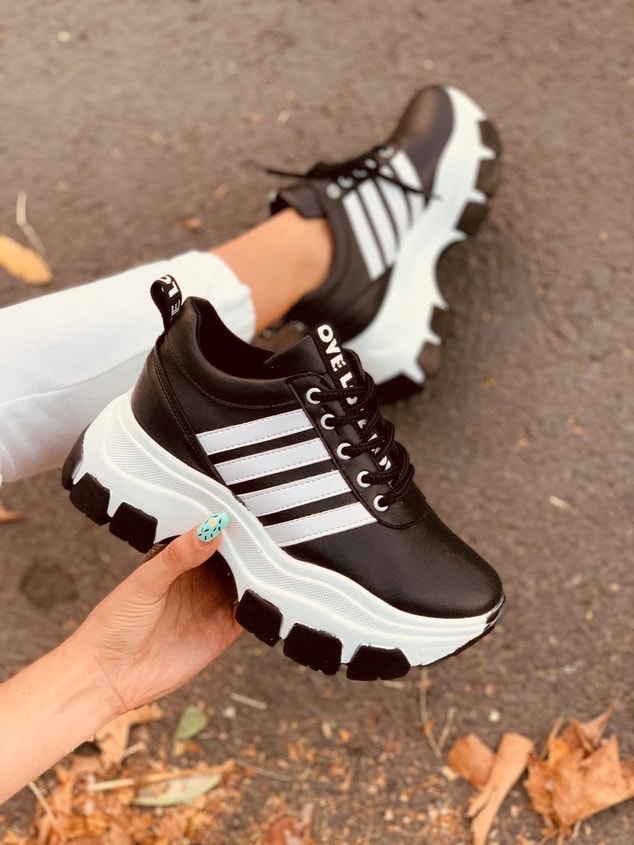 Siyah - Beyaz (Teddy) SİYAH TABAN Kadın Spor Ayakkabı Sneakers