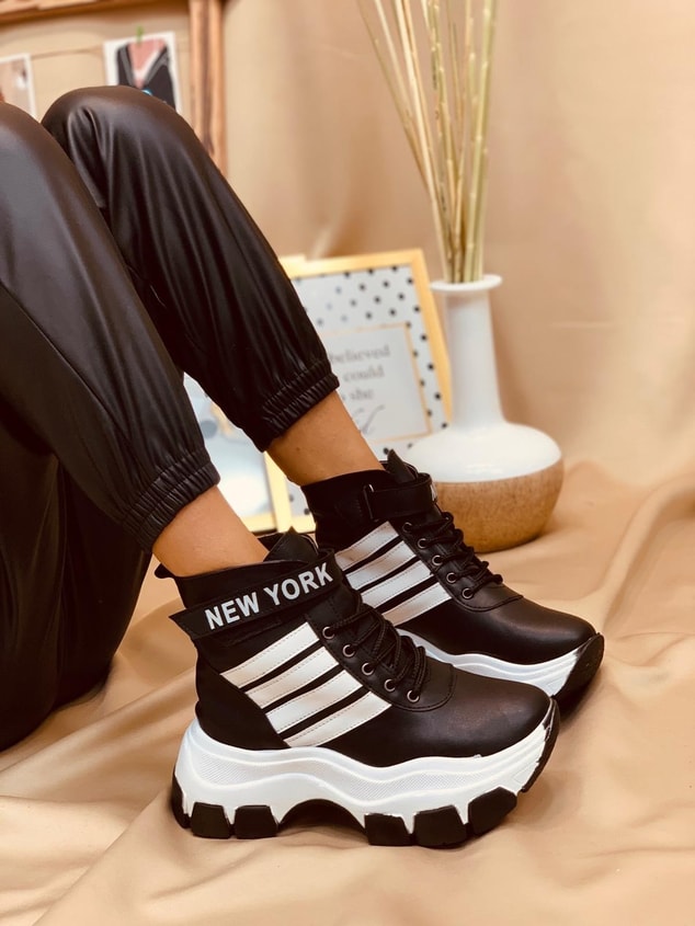 Siyah Beyaz (Teddy PLUS) Kadın Spor Ayakkabı Sneakers