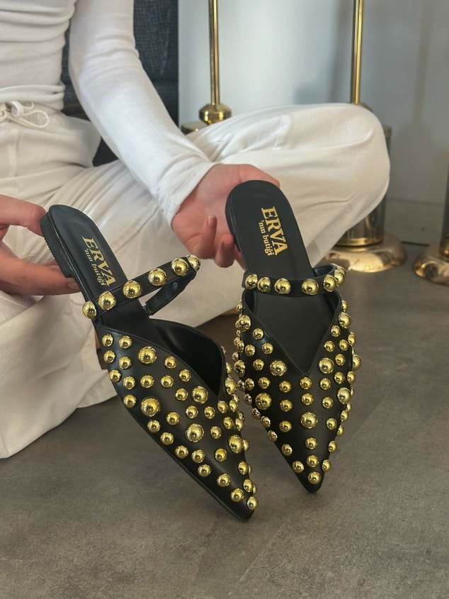 Siyah Cilt (Maria) Gold Droplu Kadın Terlik