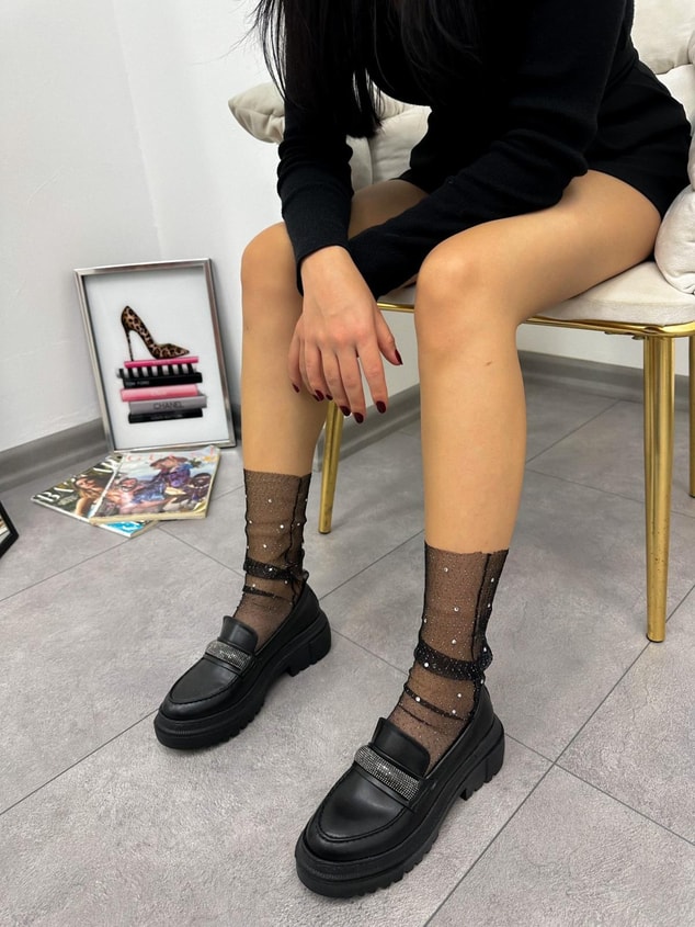 Siyah Cilt (Stone) Taş Detay Kadın Loafer