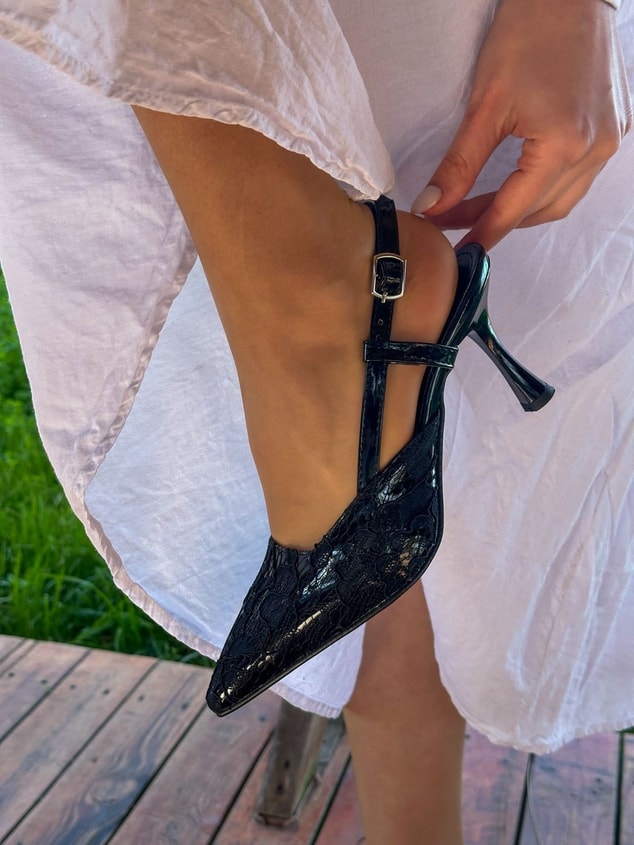 Siyah Dantelli (Slow) Topuklu Kadın Stiletto