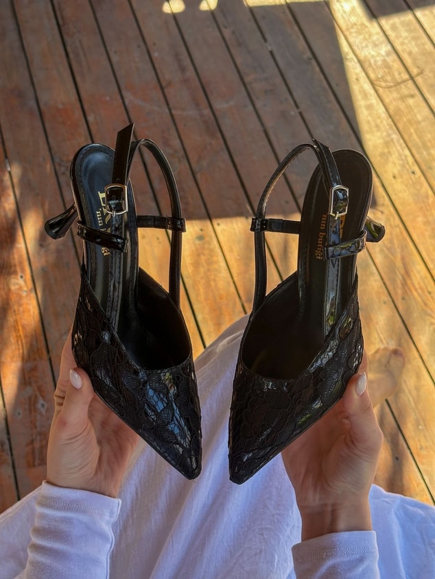 Siyah Dantelli (Slow) Topuklu Kadın Stiletto