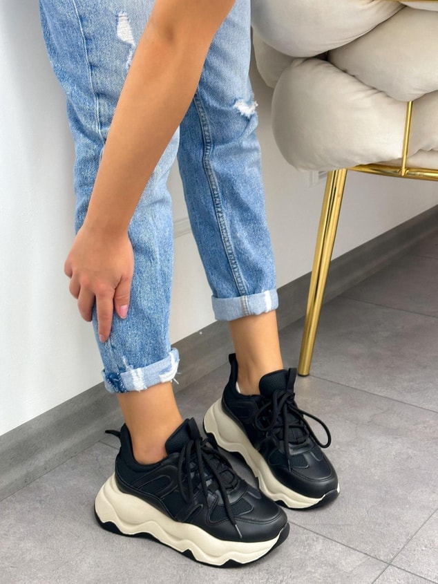Siyah Deri (Port) Kadın Sneakers
