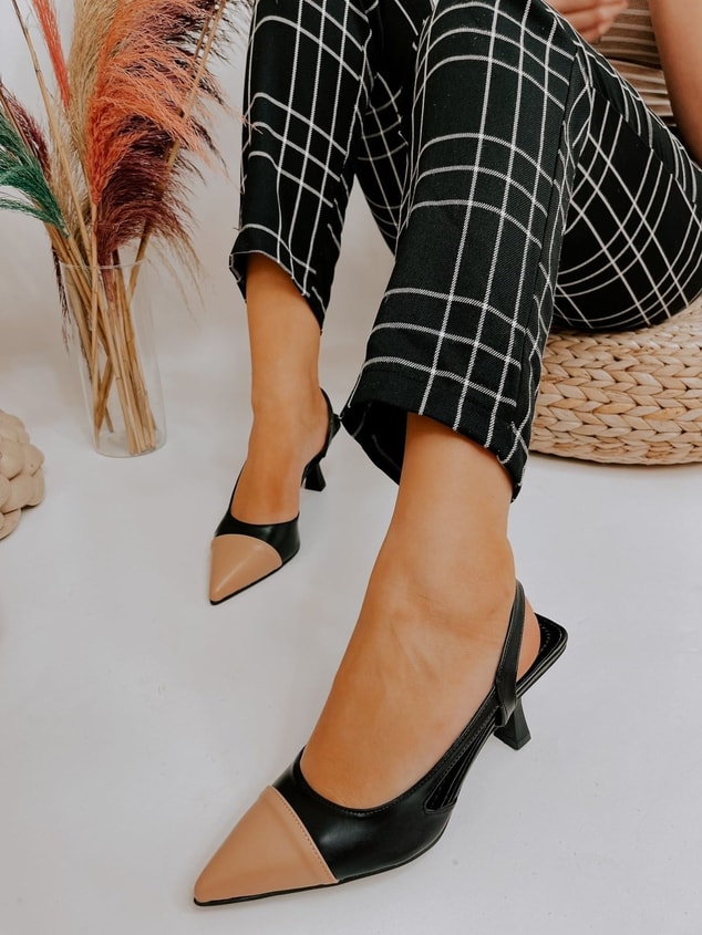 Siyah Nude Deri (Jake) Maskelet Detay Kadın Açık Stiletto